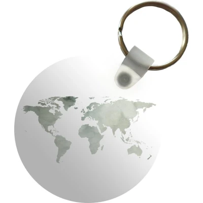 Afbeelding van Sleutelhanger Wereldkaart Waterverf Grijs Plastic Rond Uitdeelcadeautjes