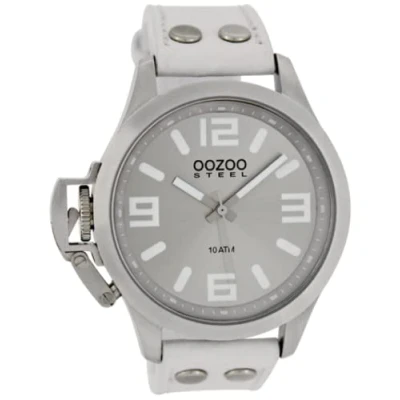 Afbeelding van OOZOO Timepieces Zilverkleurige horloge met grijze leren band OS350