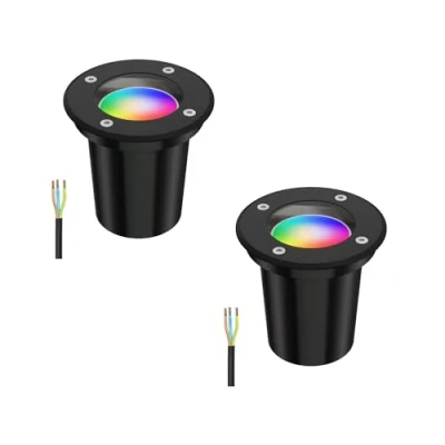 Afbeelding van ledscom.de 2 stuks grondinbouwlamp BOLI voor buiten, IP67, zwart, rond, 108mm Ø incl. LED RGB lamp, slim 473lm