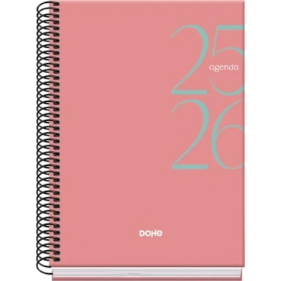 Afbeelding van Dohe Schoolagenda 2025 2026 Weekoverzicht, Formaat A5 (15x21 cm), Spaans en Engels, September tot Juni, Spiraalbinding, Harde Kaft SYSTEM Roze