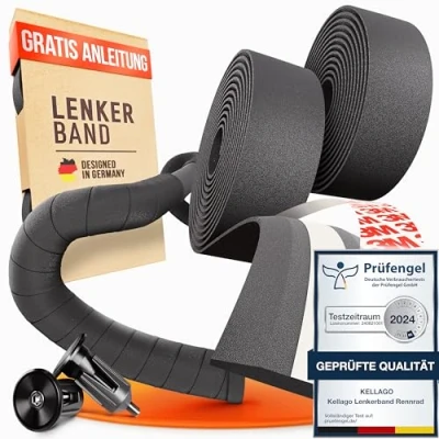 Afbeelding van Kellago Duurzame professionele stuurband in zwart gripband voor racefiets van extra robuust schuim, inclusief Kleefstrips/fiets