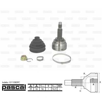 Afbeelding van Homokineet reparatie set, aandrijfas PASCAL G11080PC