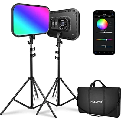 Afbeelding van NEEWER RGB168 18,3 inch 60 W RGB LED videolamp, paneelset met statief, standaard, app bediening, 360 volledige kleur, dimbaar, 2500K 8500K videolicht/CRI 97+/17 scèneeffecten, studio continu