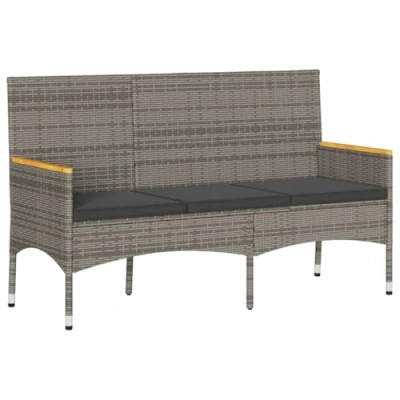 Afbeelding van vidaXL Tuinbank 3 zits met kussens poly rattan grijs