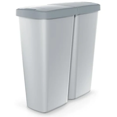 Afbeelding van KEDEN® Duo Vuilnisbak Keuken 50l 55x25x57cm 2 Vakken &amp; Deksels Dubbele Afvalbak Prullenbak Afvalscheiding Grijs/Antraciet