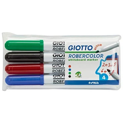 Afbeelding van Giotto Robercolor whiteboardmarker, medium, ronde punt, etui met 4 stuks in geassorteerde kleuren 20