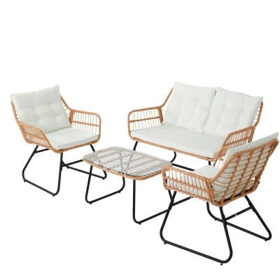 Afbeelding van SVITA Balkonmeubelset, polyrotan, zitgroep, outdoor, 4 delig, tuinlounge natuur