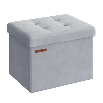 Afbeelding van SONGMICS Zitbank met opbergruimte, inklapbare zitkist, opbergdoos deksel, voetenbank, 31 x 41 cm, tot 130 kg belastbaar, voor hal, woonkamer, slaapkamer, duifgrijs, LSF200G02