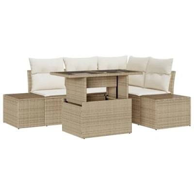 Afbeelding van vidaXL 5 delige Tuin Sofa Set met Kussens Beige Poly Rattan