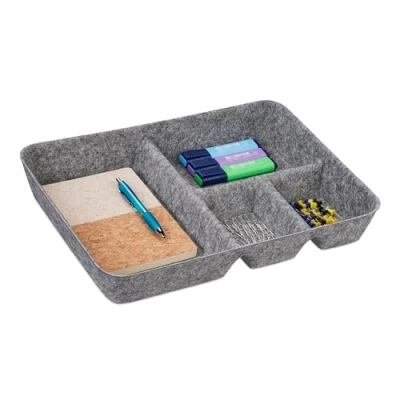 Afbeelding van Relaxdays lade organizer vilt sorteerbak 4 vakken bureau make up Lichtgrijs