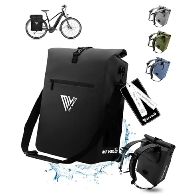 Afbeelding van MIVELO Fietstas voor bagagedrager 3 in 1 bagagedragertas rugzak schoudertas 100% waterdicht en PVC vrij met uitneembare laptoptas zwart