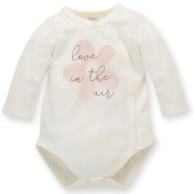 Afbeelding van Pinokio Bodysuit, geknoopt, lange mouw, Happiness, 100% katoen, Ecru met bloem, meisjes 56 74 (62), Flower 62 cm