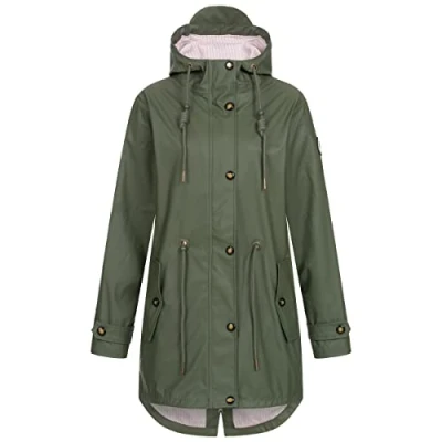 Afbeelding van Ankerglut Dames Friesennerz regenjas met capuchon, waterdicht, weerbestendig, windbreaker, overgangsjas, #Ankerglutliebe regenjas, olijfgroen, 44