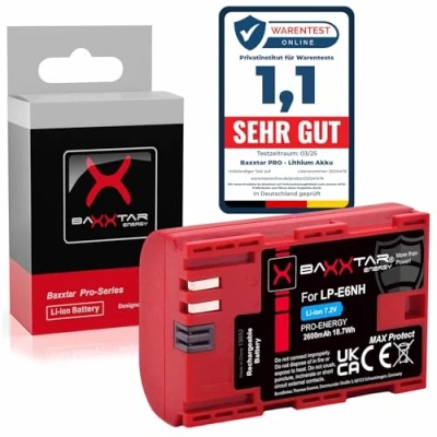 Afbeelding van Baxxtar MaxProtect LP E6NH camera accu (2400mAh) met actieve NTC sensor en V1 beschermende behuizing compatibel Canon R5 R5c R6 R6II R7 enz.