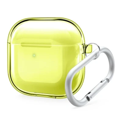 Afbeelding van elago Transparant Hoesje Compatibel met AirPods 4 Karabijnhaak Inclusief, Verminderde Geelverkleuring, Draadloos Opladen, Schokbestendig (Neon Geel)