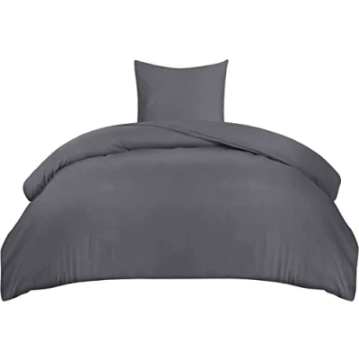 Afbeelding van Utopia Bedding Dekbedovertrek Set Zachte Microvezel 135x200cm met Kussensloop 80x80cm Beddengoed Grijs