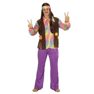 Afbeelding van Veelkleurig pastel hippie kostuum voor mannen Verkleedkleding