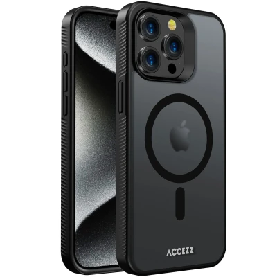 Afbeelding van Apple iPhone 15 Pro Max MagSafe Hoesje Kunststof Accezz Hardcase/Backcover Zwart Telefoonhoesje Shockproof/Valbescherming