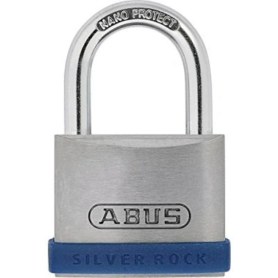 Afbeelding van ABUS Hangslot Silver Rock 5/40 van massief zink met siliconen beschermingsframe kelderslot en nog veel meer veiligheidsniveau 5 blauw/zilver