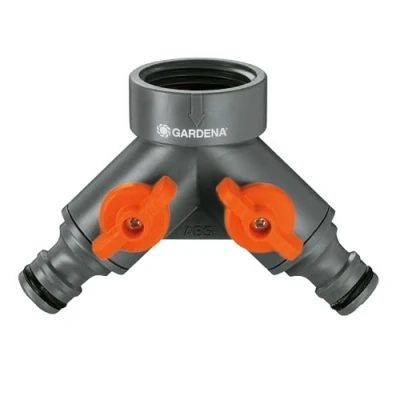 Afbeelding van GARDENA 2 wegventiel: Waterverdeler voor waterkraan met schroefdraad 26,5 mm (G 3/4&quot;), het aansluiten van twee apparaten tegelijk, beide uitgangen regelbaar, 938 20, zwart