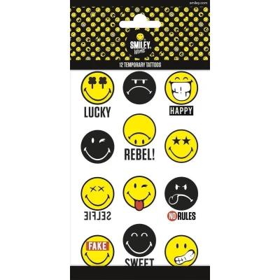 Afbeelding van Funny Products Kindertattoos Smiley Junior Papier 12 Stuks