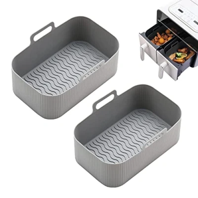 Afbeelding van 2 stuks luchtfriteuse siliconen pot, bakgel luchtbraadpan voering, herbruikbare voor oven, magnetron, thuis, keuken, accessoires buitenpannen (grijs)