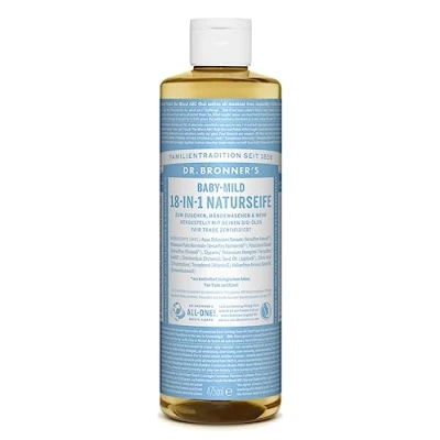 Afbeelding van Dr. Bronner &#039;s 18 in 1 natuurlijke zeep Organic vloeibare Baby Mild zonder geur douchegel, handzeep, shampoo en nog veel meer met biologische oliën Fair Trade 475 ml