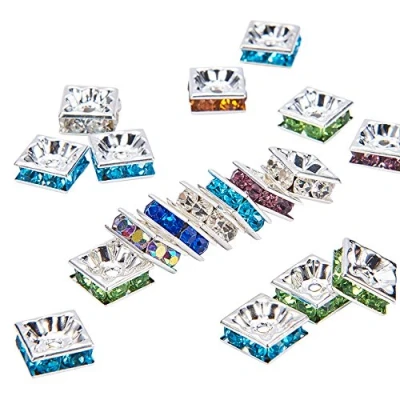 Afbeelding van NBEADS 100 stuks gemengde kleurrijke vierkante strass spacer kralen 8mm voor doe het zelf sieraden maken, gat: 1 mm