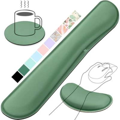 Afbeelding van Gimars Toetsenbord Polssteun Pad, Ergonomische voor en Muis, Vergroten Zijdeachtige Polskussensteun met Gelkussen Pijnverlichting Bij Het Typen, Kantoor PC, Donkergroen