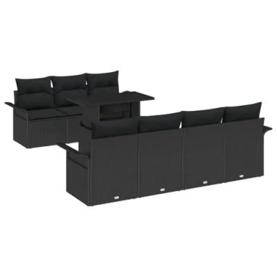 Afbeelding van vidaXL 8 delige Tuin Sofa Set met Kussens Zwart Poly Rattan
