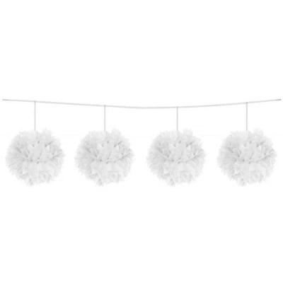 Afbeelding van Pompom slinger wit 12cm 4 stuks
