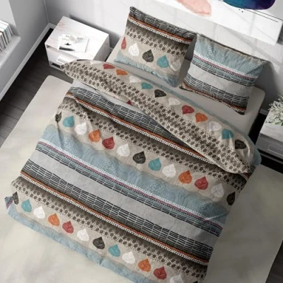 Afbeelding van DILIOS Premium beddengoed 200 x cm, 100% ademend katoen met ritssluiting, renforcé, bruin, blauw, beige, 3 delig dekbedovertrek cm + 2 kussenslopen 80