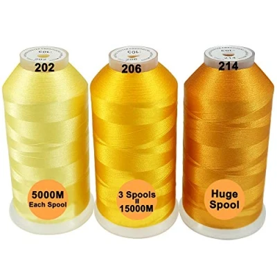 Afbeelding van New brothread Set van 3 Verschillende Geel Kleuren Polyester Machine Borduurgaren Enorme Spoel 5000M voor Alle Borduurmachines