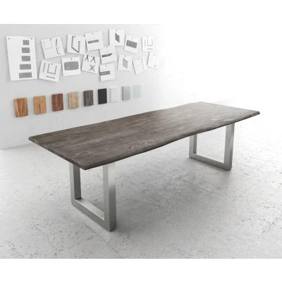 Afbeelding van Eettafel Edge acacia platina 260x100 edelstaal breed Live