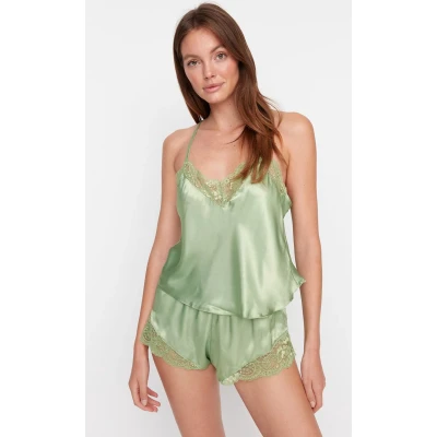 Afbeelding van Trendyol Rode Kanten Touwband Satijnen Shorts Geweven Pyjamaset Thmss22Pt0269