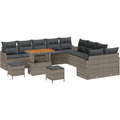 Afbeelding van vidaXL 13 delige Tuin Sofa Set met Kussens Grijs Poly Rattan Acacia