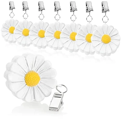 Afbeelding van COM FOUR® 8x tafelkleedgewichten weerbestendige met clip tafelkleedclip in bloemmotief ca. 40 gr (witte bloemen)