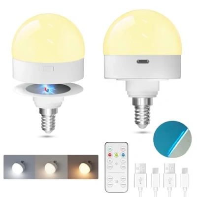 Afbeelding van TobeBright Oplaadbare LED lamp E14 3 kleurtemperaturen dimbaar met afstandsbediening magnetische verlichting voor tafellampen en nachtkastjes 2 stuks