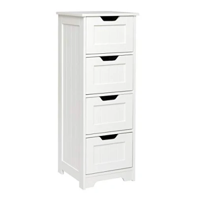 Afbeelding van Mondeer Badkamerkast, smalle commodes met schuifladen van hout, wit, 30 x 82 cm, voor badkamer, woonkamer, hal, slaapkamer