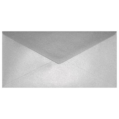 Afbeelding van Netuno 25 parelmoer zilver lange enveloppen 110x220mm Aster metallic Silver puntklep zonder venster glanzende effect voor bruiloft kerst verjaardag