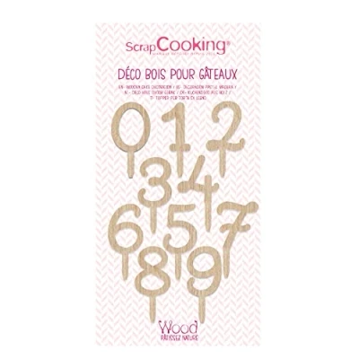 Afbeelding van Scrapcooking taarttopper van hout cijfers 0 tot 9 decoratie voor taarten met nummers verjaardag 4990