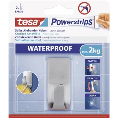 Afbeelding van tesa Powerstrips Waterproof Zelfklevende Haak Metaal, Badkamerhaak, draagt tot 2 kg, verwijderbaar
