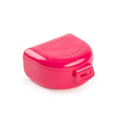 Afbeelding van GOOD STUFF Doos voor beugels, bijten en kunstgebitten, ademende hoes met ventilatiegaten, draagbaar, duurzaam gemakkelijk te reinigen, 75 x 60 35 mm, tandbithouder van kunststof, magenta.