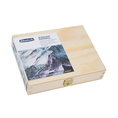 Afbeelding van Schmincke HORADAM® AQUARELL, super Granulatie Set Gletsjer, 5 x 15 ml tubes, 74 840 097, houten doos, zeer sterk granulerende kleuren, fijnste, aquarelverf