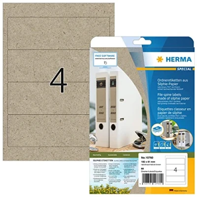 Afbeelding van HERMA 10760 ordnerrugetiketten, kort, breed, 20 vellen, 192 x 61 mm, 4 per A4 80 stuks, zelfklevend, bedrukbaar, ondoorzichtig, blanco silphie papier, ordneretiketten, rugetiketten,