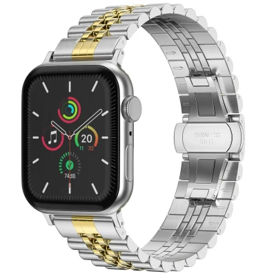 Afbeelding van Apple Watch bandje Staal Zilver Geschikt voor Series1/2/3/4/5/6/7/8/9/10/SE (38/40/41 mm) Series 10 (42 / Goud