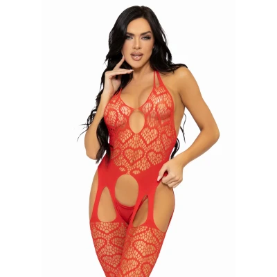 Afbeelding van Sweetheart Net Jarretel Bodystocking Rood