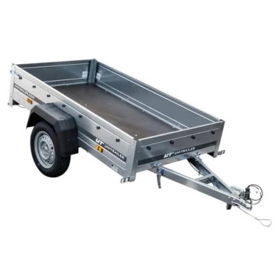 Afbeelding van autoaanhanger 750 kg Garden Trailer 200 Kipp, vloer x 106 cm, PTAC van 300 tot kg, kantelaanhanger verzinkt staal, met open achterste ridel, UNITRAILER