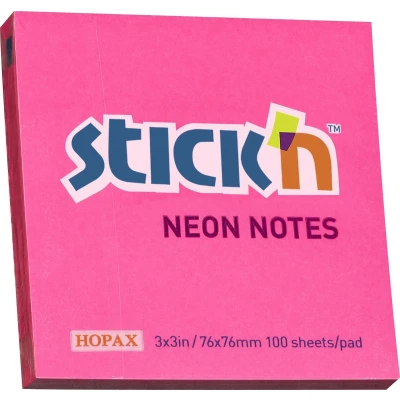 Afbeelding van Stick&#039;n sticky notes 76x76mm, neon magenta, 100 memoblaadjes