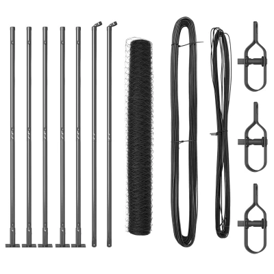 Afbeelding van vidaXL Zeshoekig Hek Grijs 1x10 m Staal, Hekpalen met Basisplaten 7 stuks Ø32mm 110cm Gegalvaniseerd Staal